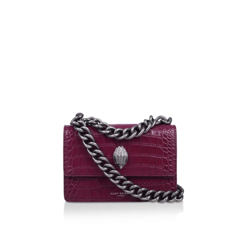 Kurt Geiger London Shoreditch Croc Leather Chunky Chain Bag Wine Red NWT - Picture 8 of 8